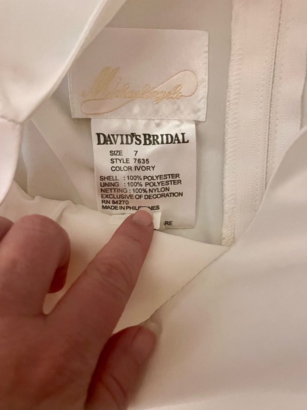 David's Bridal Ivory Satin Girls Formal Dress with Floral Waistband and Bow - Picture 8 of 8